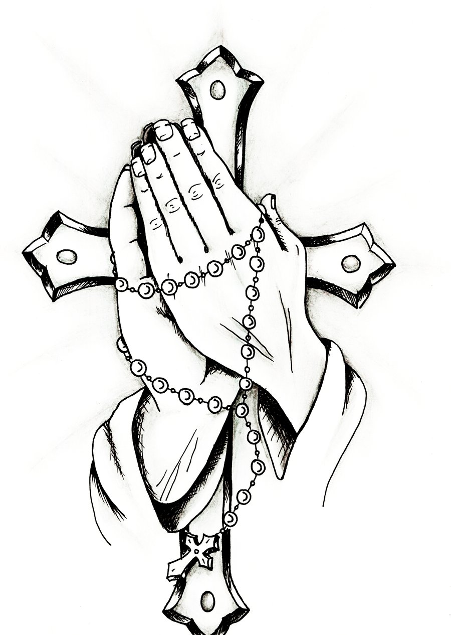900x1266 Hand Holding Flower Coloring Cross With Praying Hands Tattoo