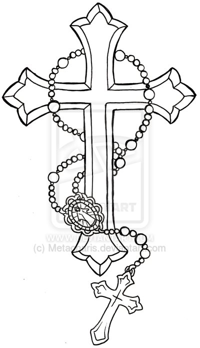 400x695 Cross With Rosary Tattoo By