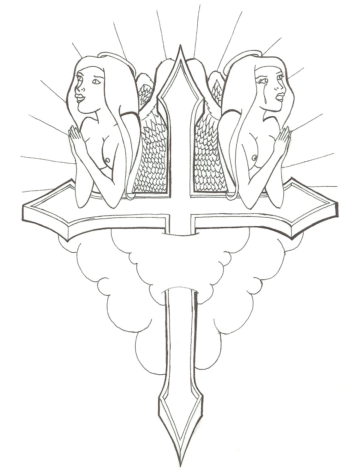 1197x1568 Cross With Angels By Cloudone