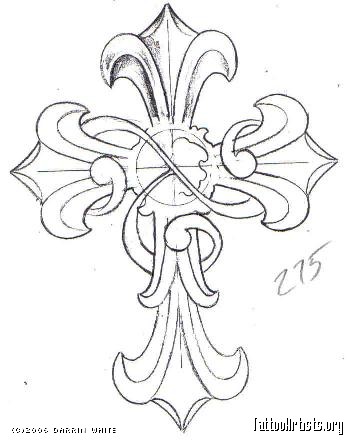 352x443 Gallery For Cross Drawings With Banner Tattoo