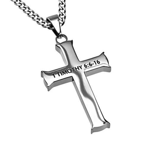 500x500 Man Of God Necklace Cross For Men, 1 Timothy Bible Verse
