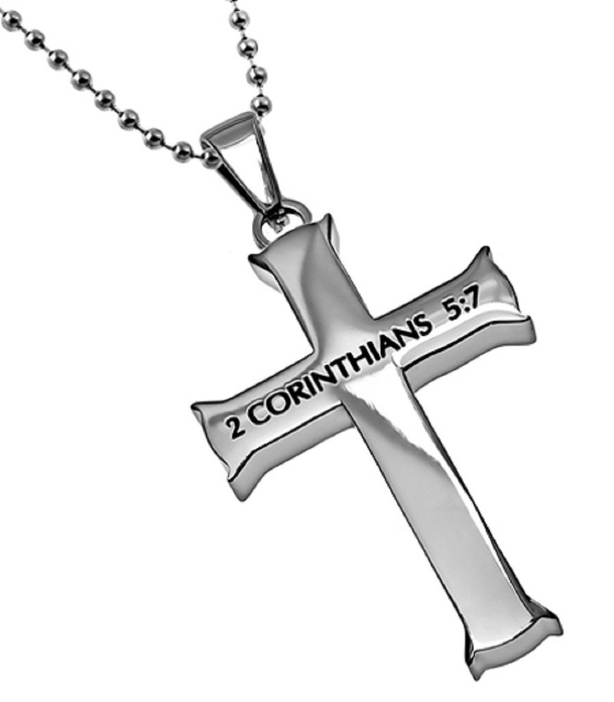 897x1024 2 Corinthians 57 Necklace, Cross Pendant Walk By Faith Bible