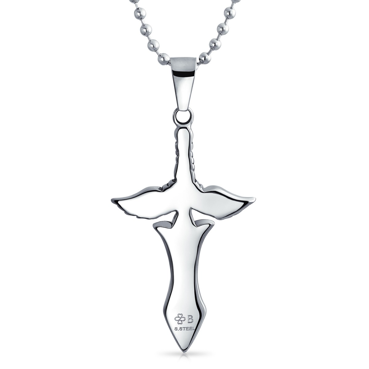 1200x1200 Mens Stainless Steel Angel Wing Sword Cross Pendant