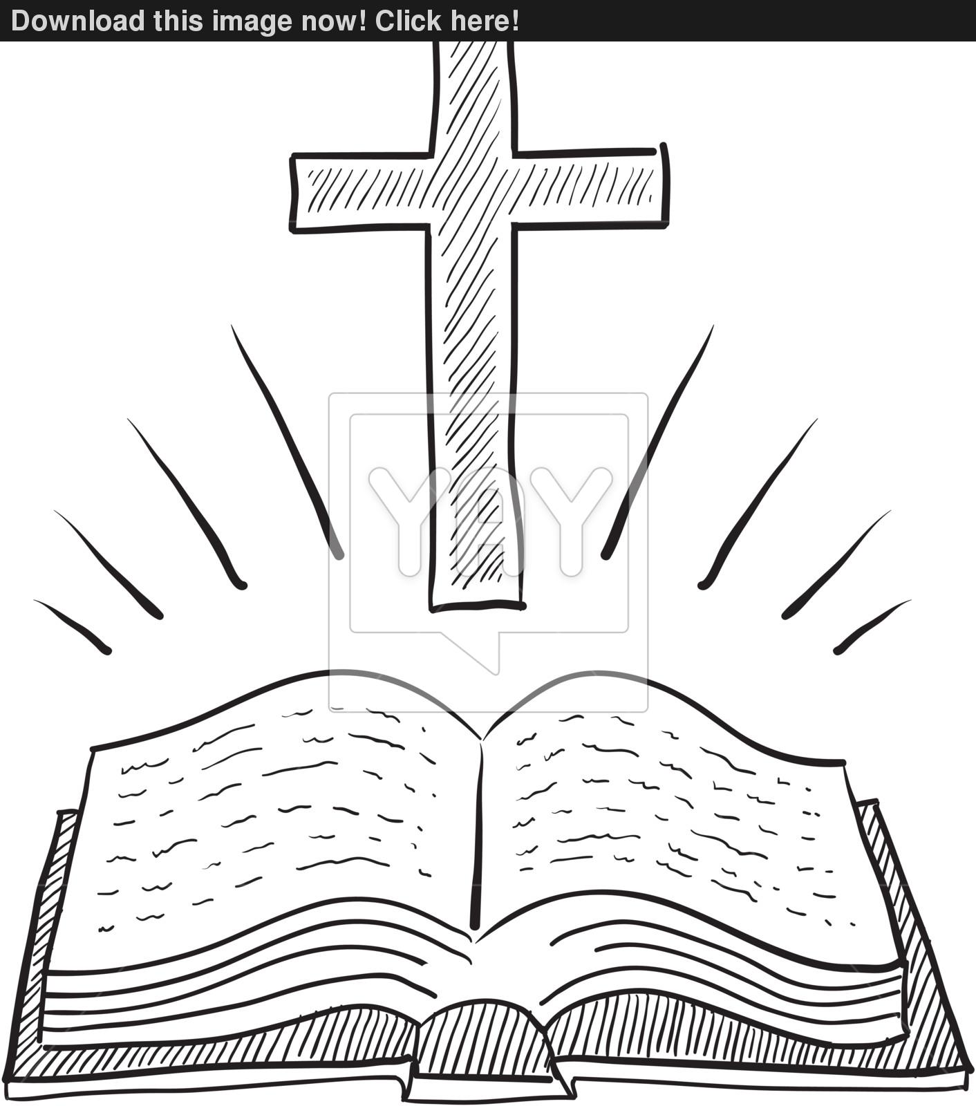 1412x1600 Bible And Cross Sketch Vector