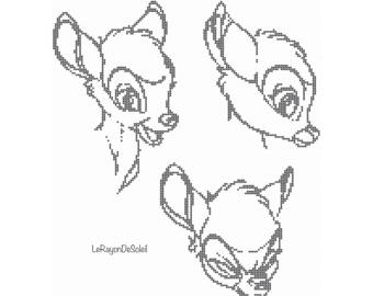 340x270 Cross Stitch Pattern Bambi Vintage Sketch Portrait Disney Film