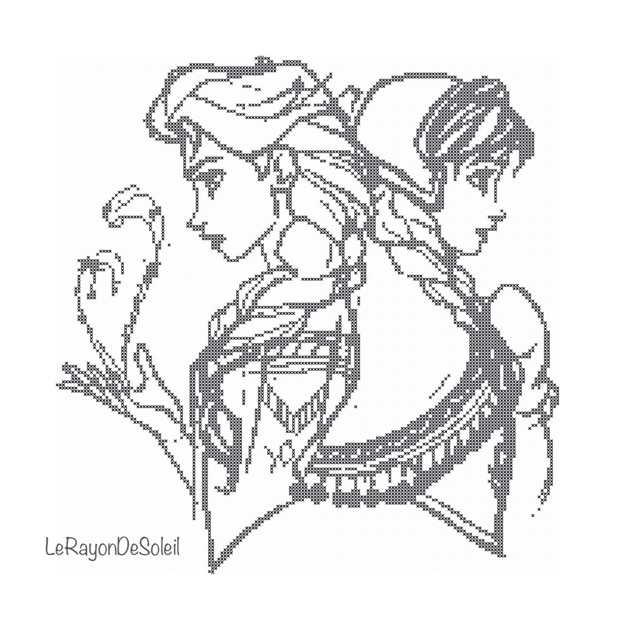 1296x1296 Cross Stitch Pattern Sister Elsa And Anna From Frozen Sketched