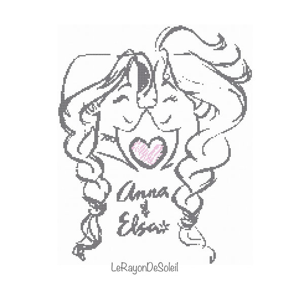 570x570 Frozen Anna Elsa Love Disney Sister For Ever Cross Stitch Pattern