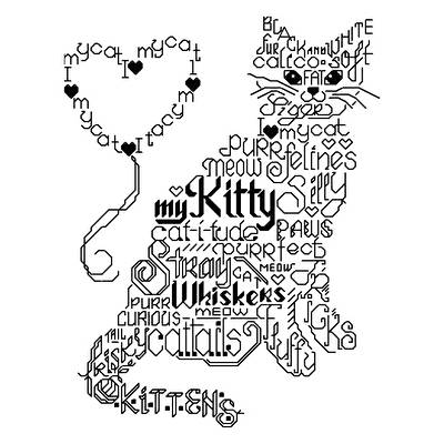 400x400 Let's Purr Cross Stitch Pattern Words