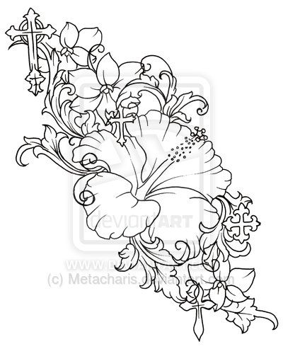 400x493 Flower Tattoos Hibiscus Flower Drawing Cross And Flower Tattoo