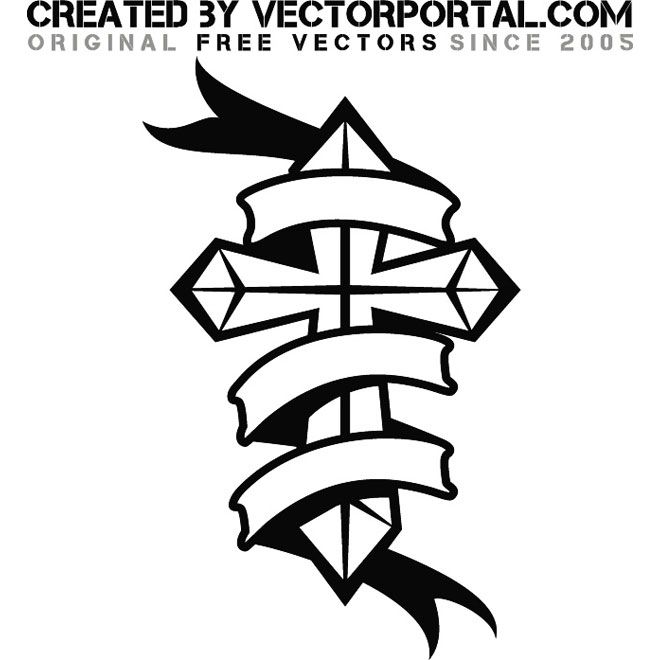 660x660 Cross Wrapped With Ribbon Vector Illustration. Religious Free