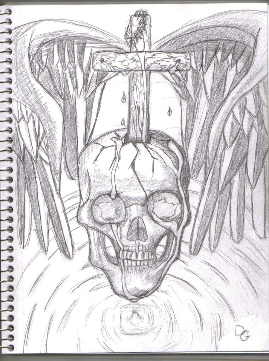 900x1208 Cross Skull And Wings By Icebite0