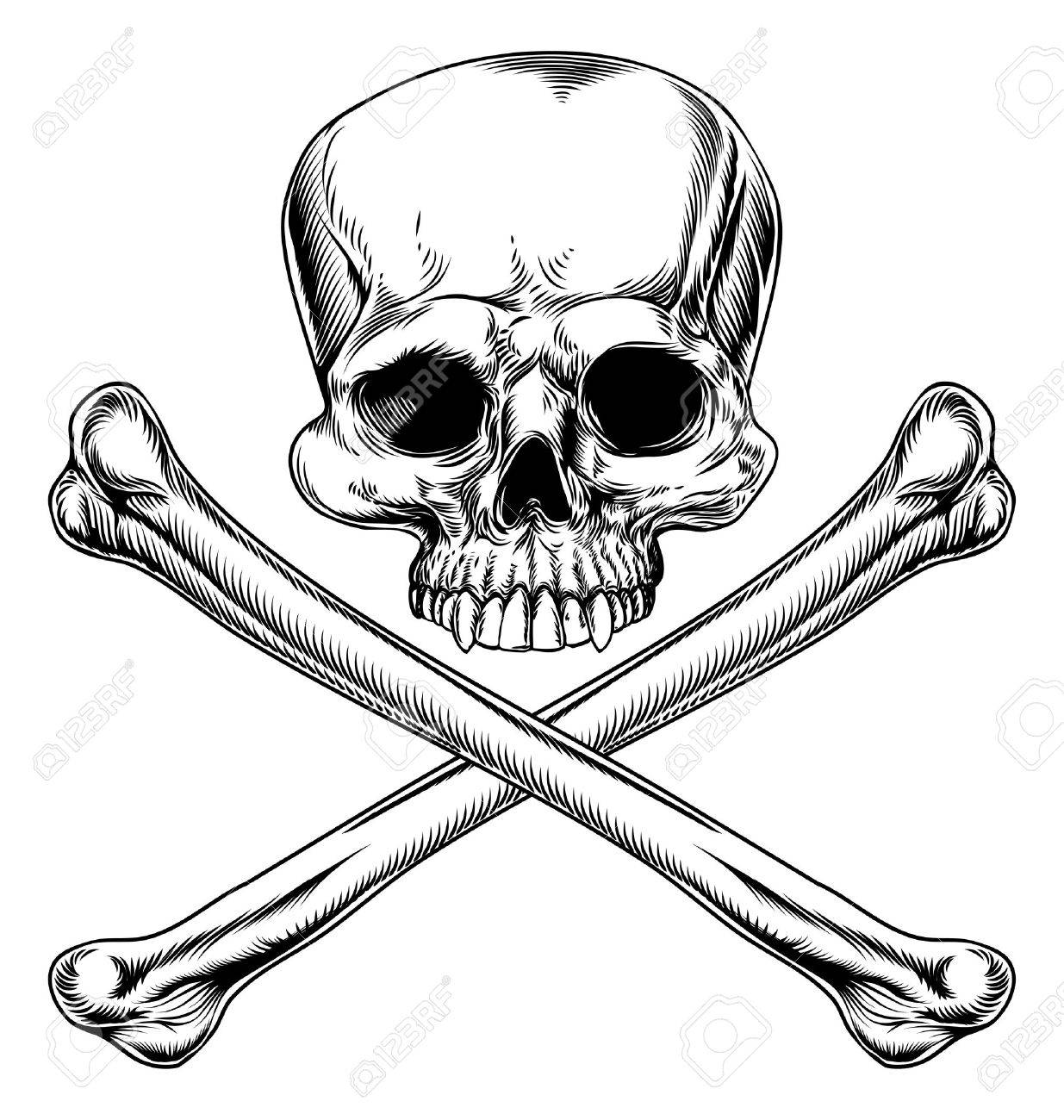 1235x1300 Skull And Crossbones Illustration In A Vintage Woodcut Style