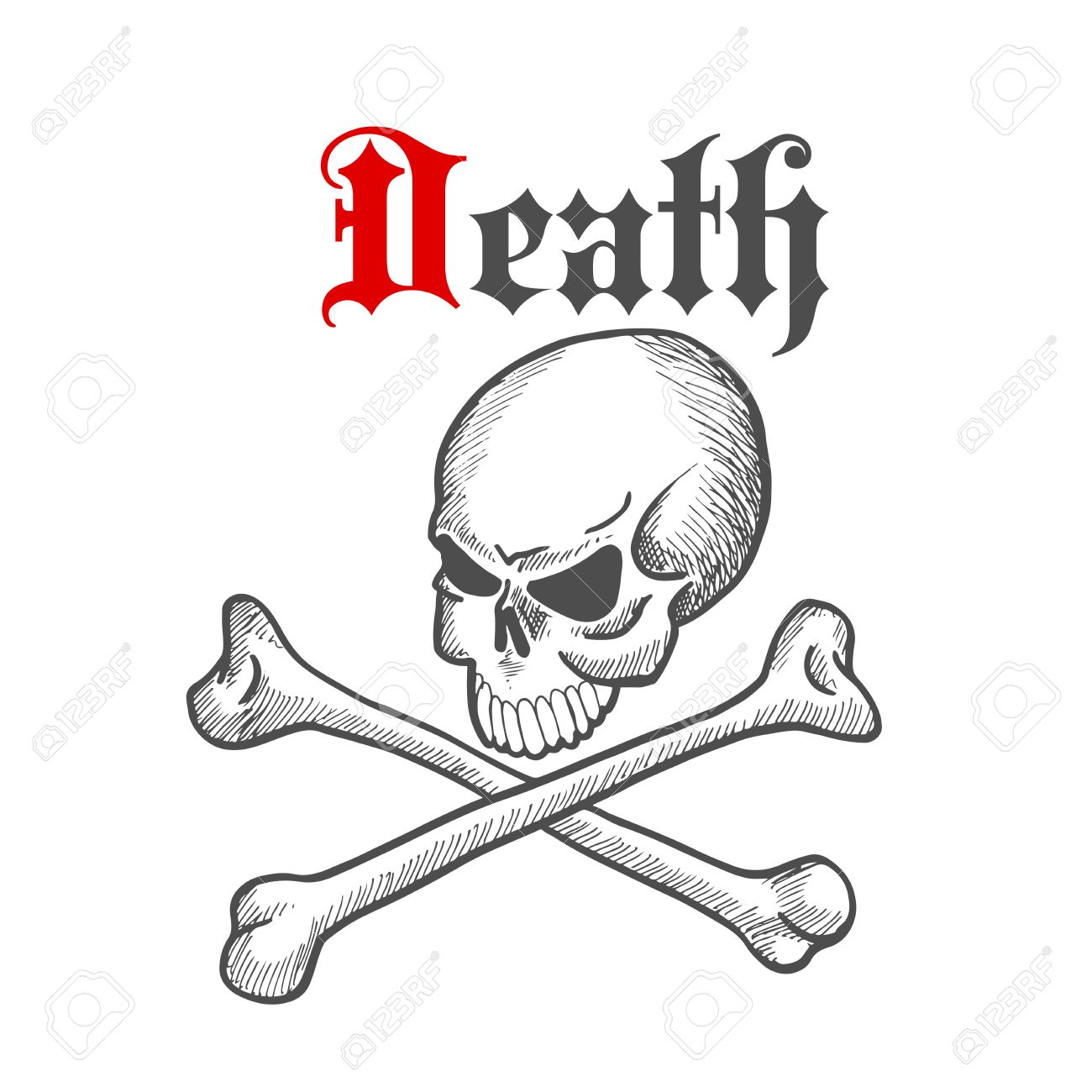 1300x1300 Spooky Skull With Crossbones Sketch Drawing With Caption Death