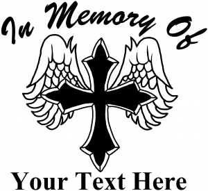 300x275 In Memory Of Cross With Wings Decal Car Or Truck Window Decal