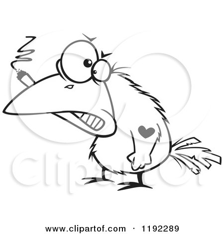 450x470 Cartoon Black White Line Art Of A Bad Crow Smoking A Cigar