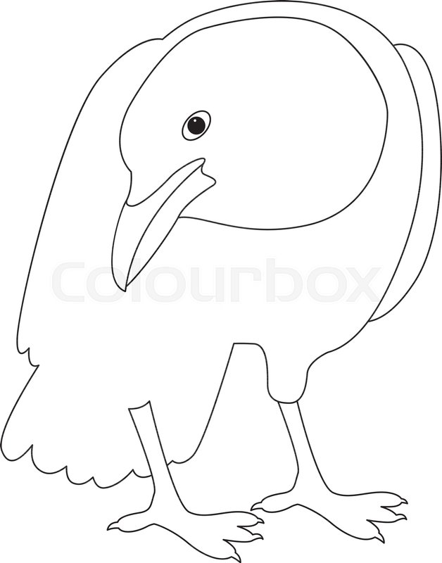 628x800 Crow Vector Illustration Side Front Line Drawing Stock Vector