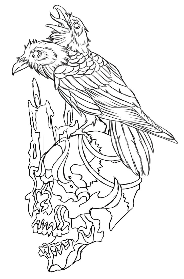 727x1098 Two Headed Crow And Skull Design By Jawbone Ashtray