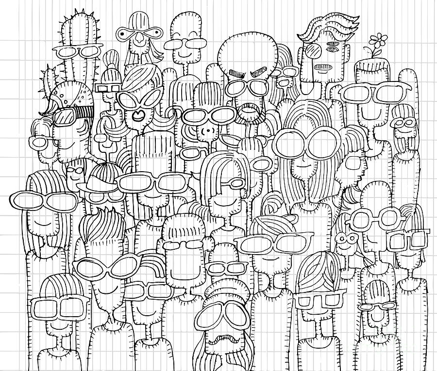900x765 Hipster Hand Drawn Doodle Crowd Of Happy People In Sunglasses