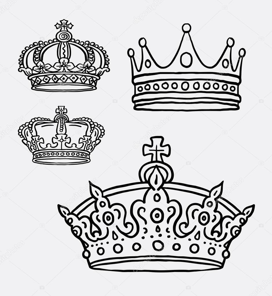 938x1023 Crown, The King Symbol Line Art Drawing Stock Vector