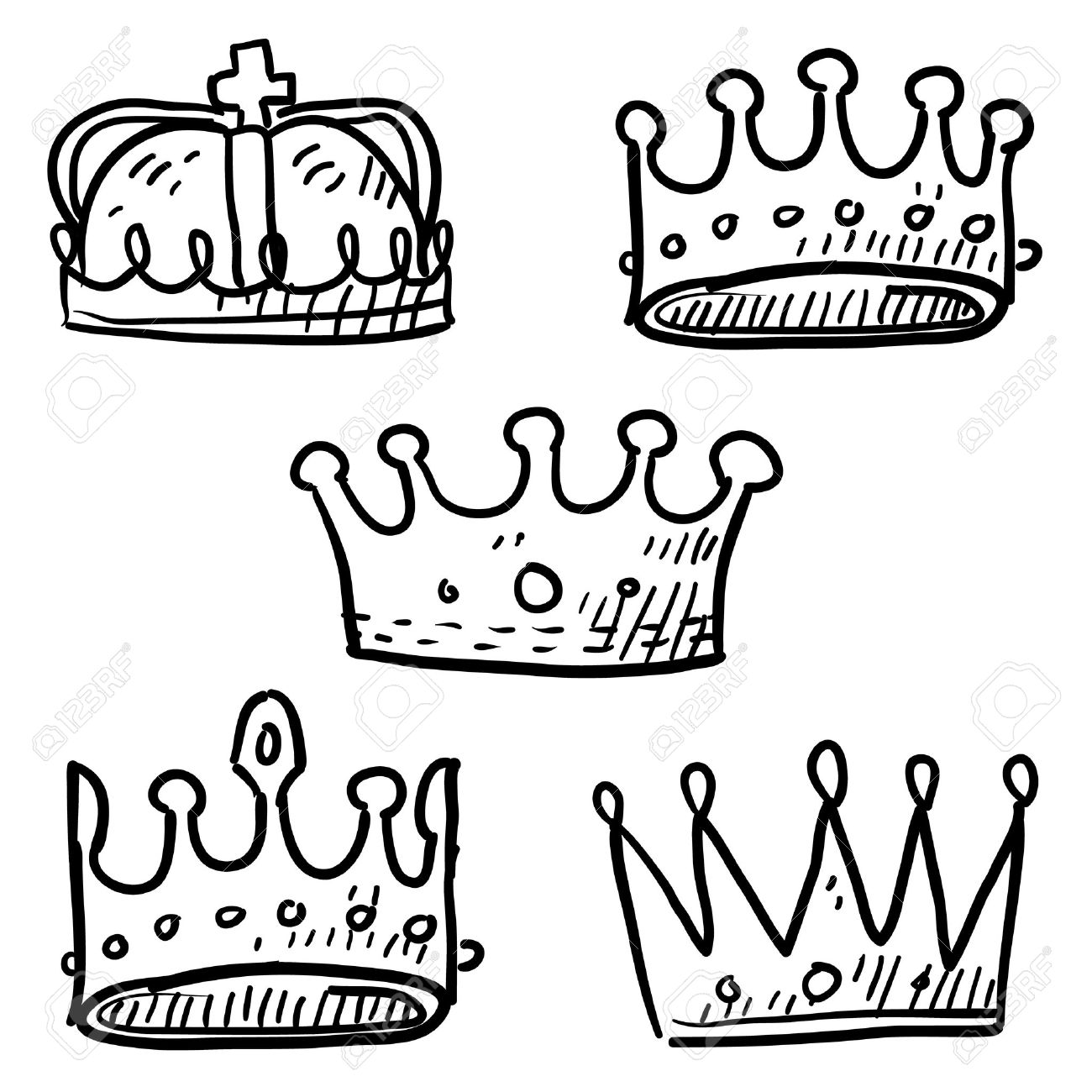 1300x1300 Doodle Style Set Of Royal Crowns In Vector Format Royalty Free