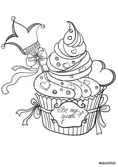 494x700 Vector Hand Drawing Cupcake With Crown And Heart Wall Mural