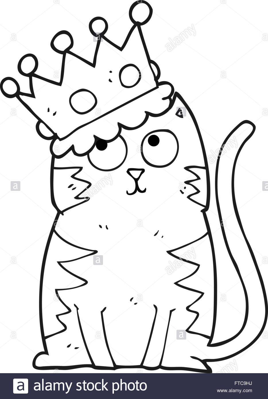 934x1390 Freehand Drawn Black And White Cartoon Cat With Crown Stock Vector