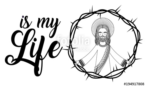 500x300 Jesus Is My Life Praying Crown Thorns Vector Illustration Stock