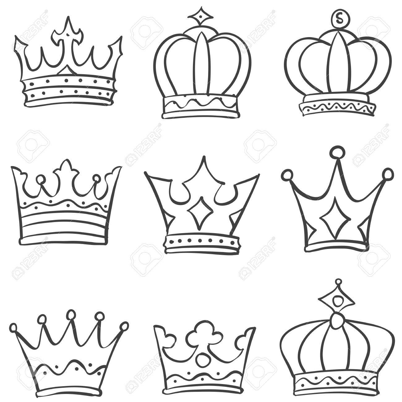 1300x1300 Crown King And Queen Style Doodle Vector Art Royalty Free Cliparts