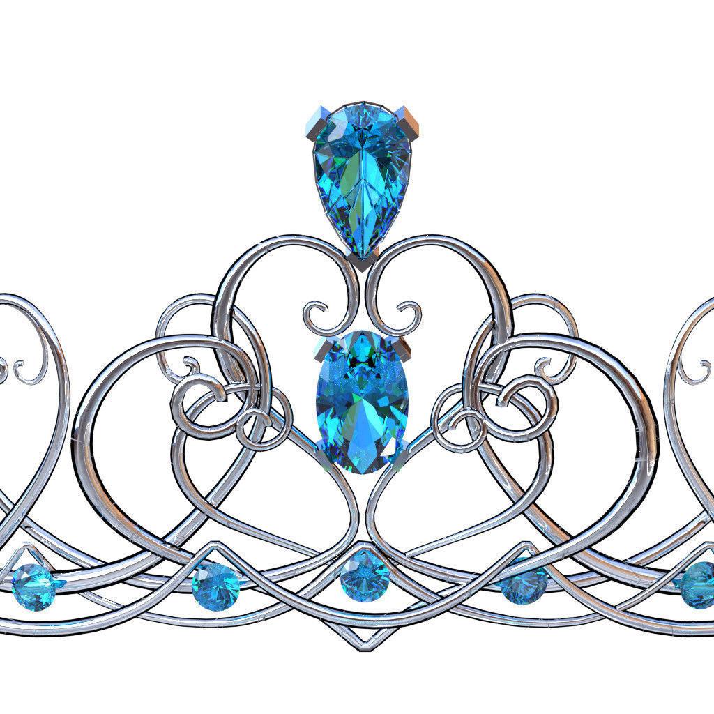 1024x1024 3d Model Silver Swirl Crown With Blue Jewels Cgtrader
