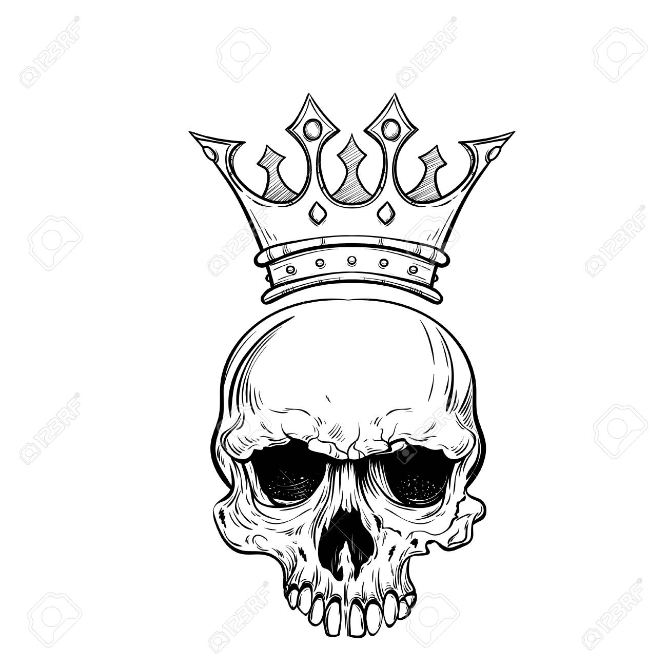1300x1300 Hand Drawn Sketch Skull With Crown Royalty Free Cliparts, Vectors