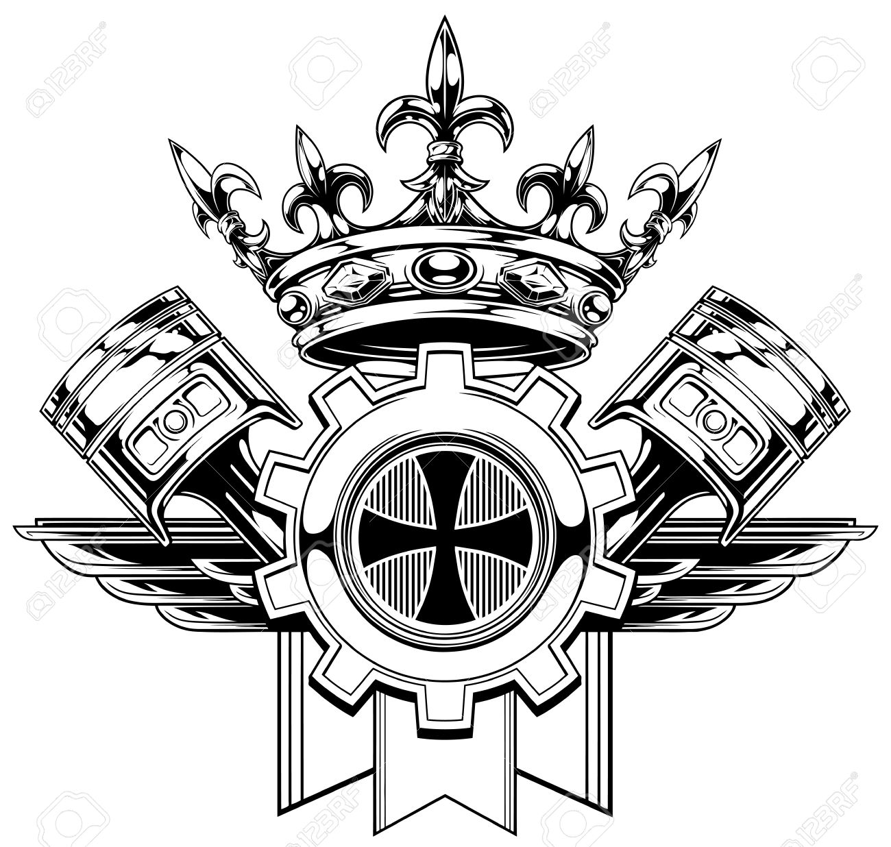 1300x1236 Black And White Graphic Coat Of Arms With Crossed Pistons Royal