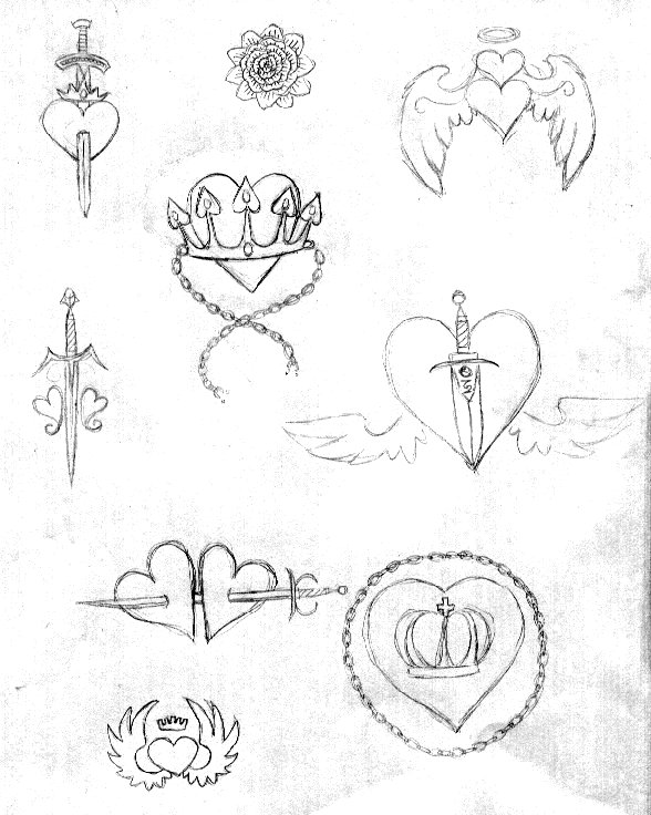 588x736 Heart Crown Knife Tattoo Sktch By Amytaluuri