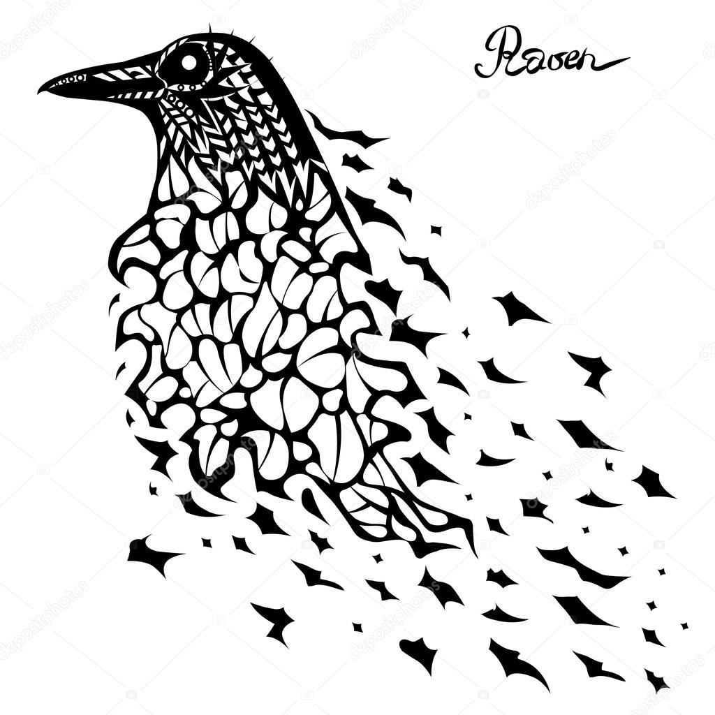 1024x1024 Drawing Surrealism Black Crows Stock Vector Katerinjiyuu