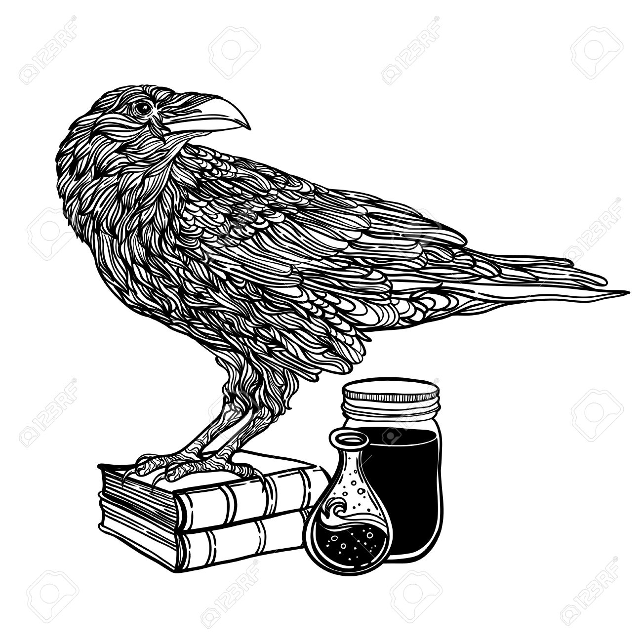 1300x1300 Mystical Crows Zentangle Style. Magic Items, Poison, Book. Good