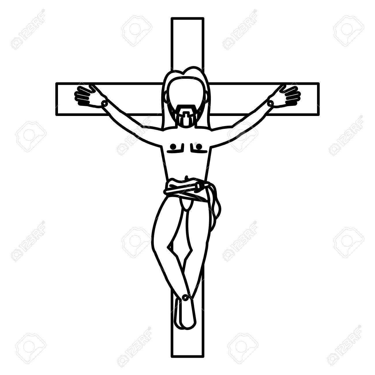 1300x1300 Jesus Christ Crucifixion Cross Sacred Outline Vector Illustration