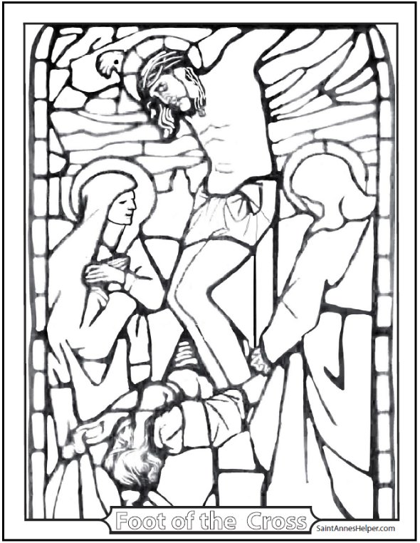 590x762 Stained Glass Coloring Page Jesus' Crucifixion