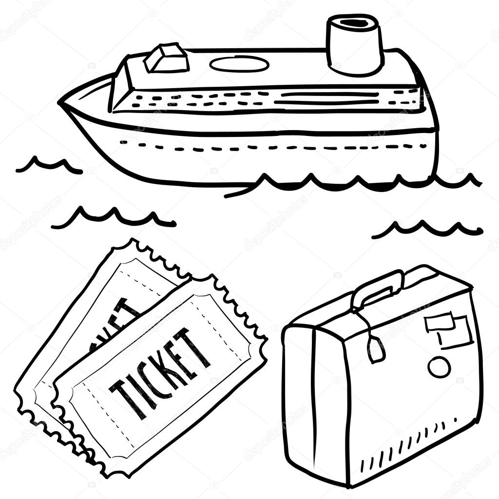 1024x1024 Cruise Or Ocean Liner Objects Sketch Stock Vector Lhfgraphics