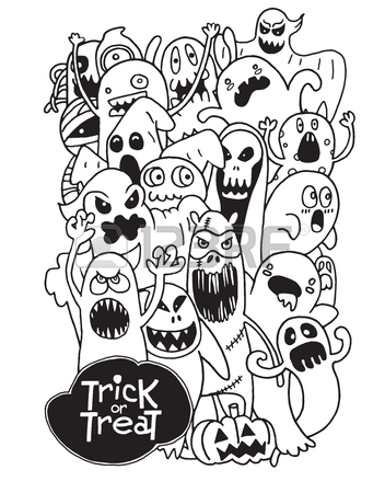 352x450 Hand Drawn Of Halloween Monster Set,texture Of Crumpled Paper