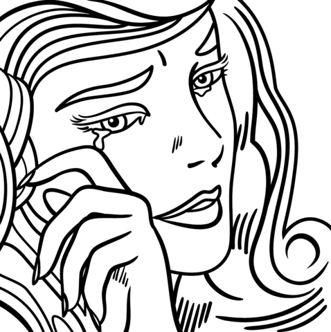478x480 Crying Girl By Roy Lichtenstein Coloring Page Free Printable