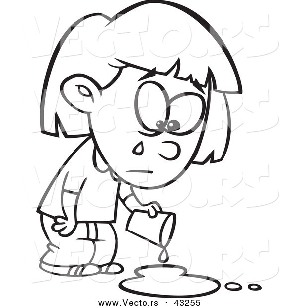 600x620 Vector Of A Sad Cartoon Girl Crying Over A Spilled Drink