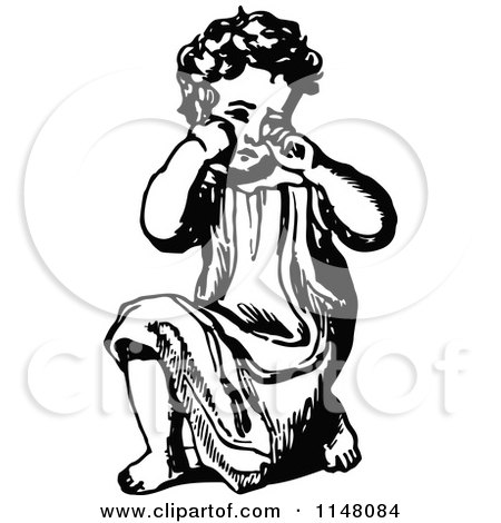 450x470 Clipart Of A Retro Vintage Black And White Woman Crying On A Bed
