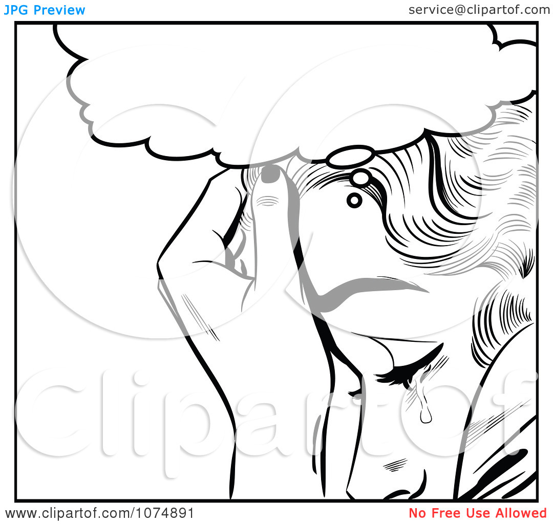 1080x1024 Clipart Black And White Retro Pop Art Woman Crying Under A Thought