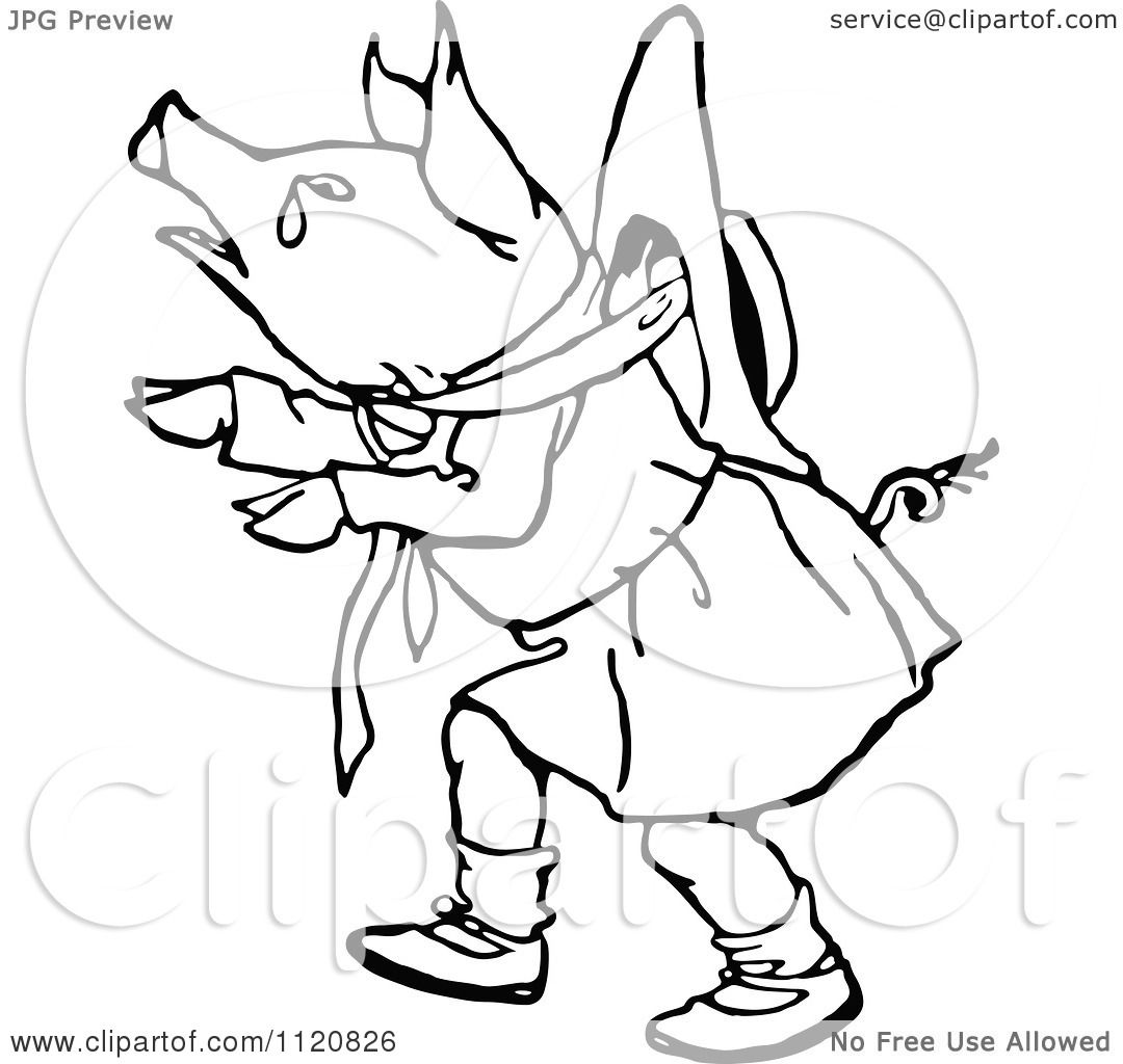 1080x1024 Clipart Of A Retro Vintage Black And White Crying Pig Girl