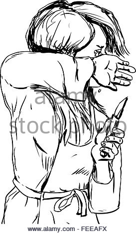 273x470 Outline Of Crying Woman In Apron With Knife Stock Photo 168695088