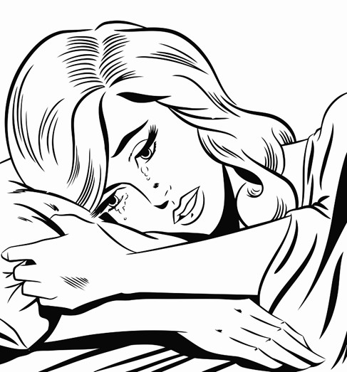 487x523 Woman Crying In Bed Printable Image Illustration Sketch For Woman