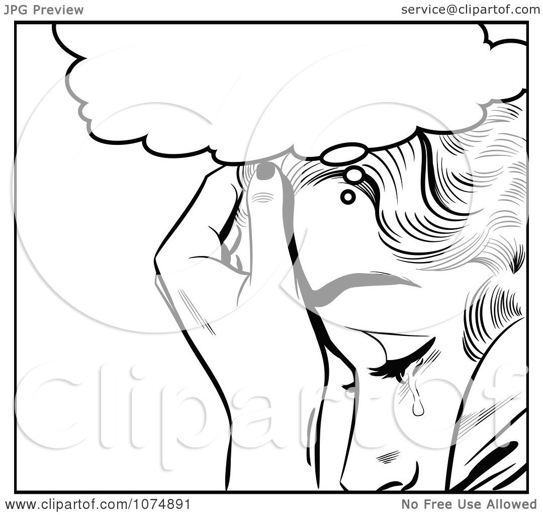 1080x1024 Clipart Black And White Retro Pop Art Woman Crying Under A Thought