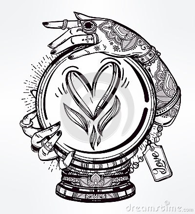 400x440 Illustration Crystal Ball Psychic Hands Hand Drawn Romantic Flesh