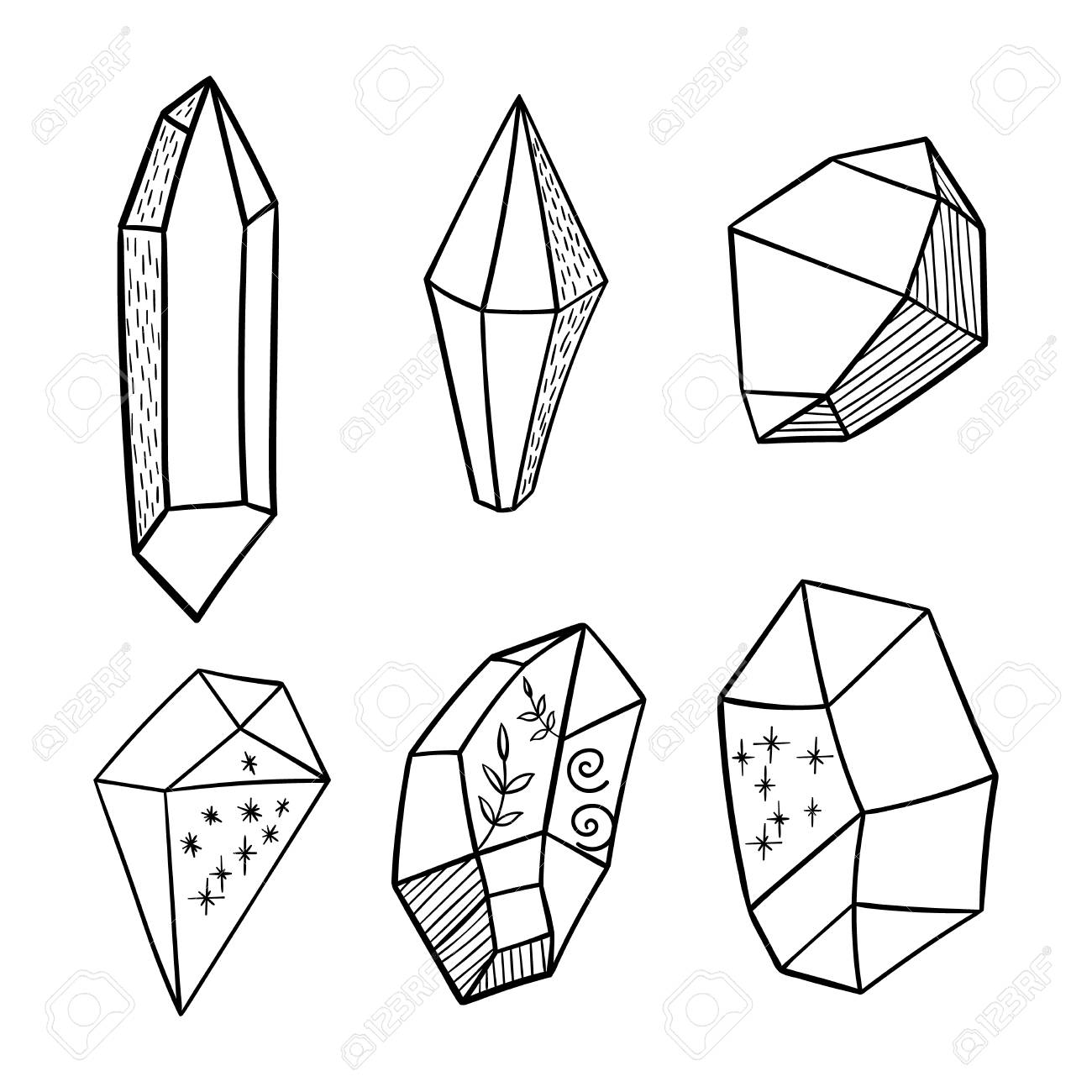 1300x1300 Vector Hand Drawn Boho Crystal Elements Royalty Free Cliparts