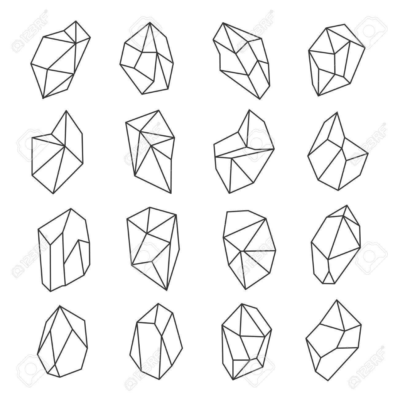 1300x1300 Crystal Shapes Outline Set. Crystals Gems In Many Forms