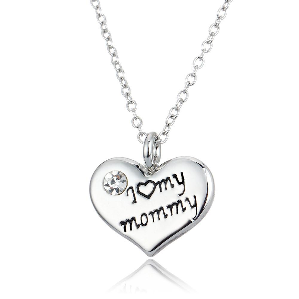 1000x1000 Silver Plated I Love My Mommy Rhinestone Crystal Heart Pendant